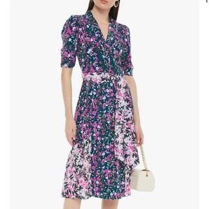 DIANE VON FURSTENBERG Floral Print Crepe De Chine Silk Blended Shirt Dress